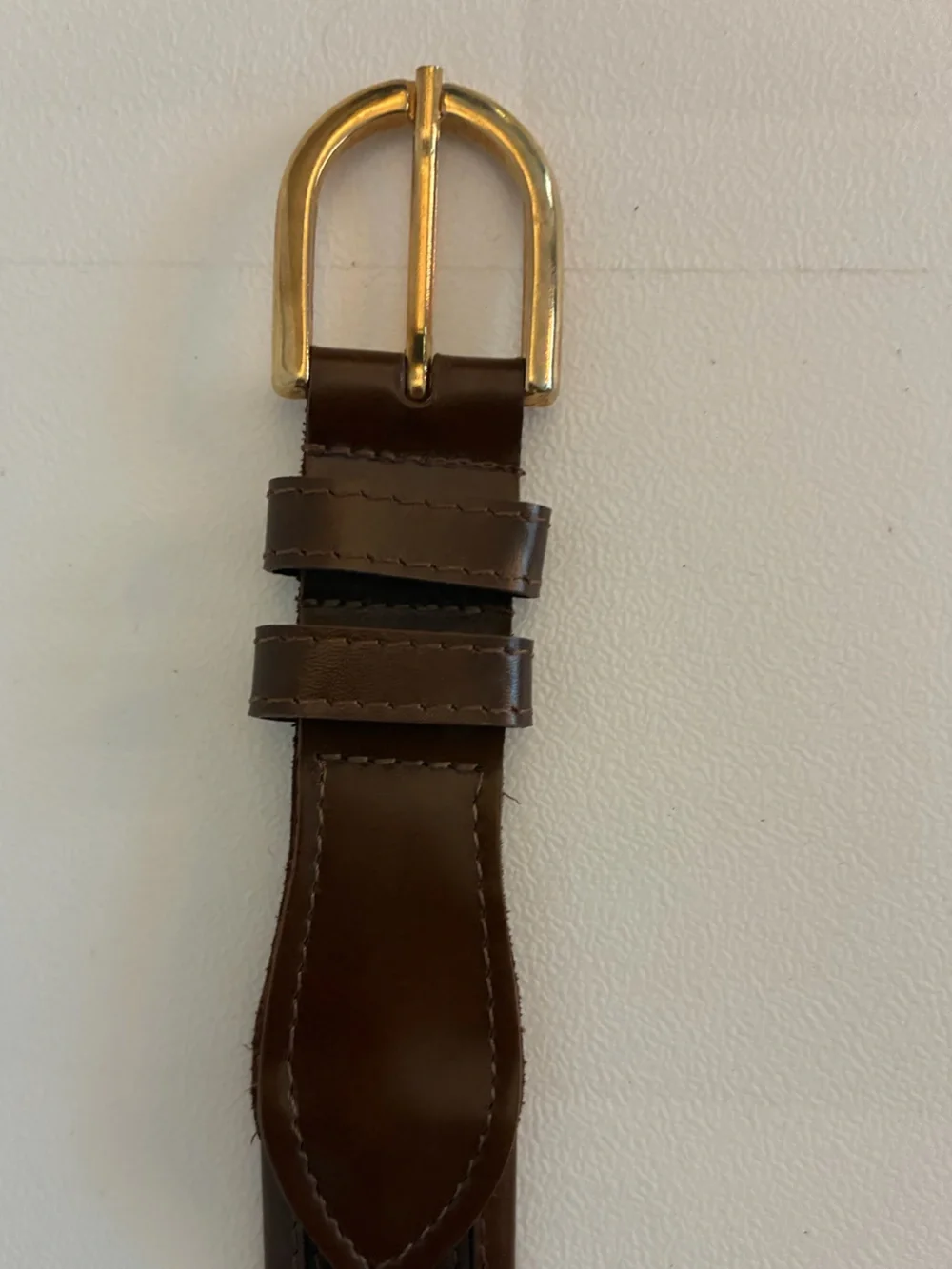 Vintage Brown Woven Leather Belt Two Tone Braided Inlay Mexico Gold Buckle Sz 38